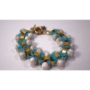 Neiman Marcus Blue Silk Raw Edge Gemstone Bangle Bracelet Set 3 pieces NWT 298